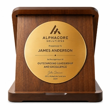 Premium Wooden Crest Award with Golden Metal Plate